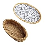 hominjoy Bread Baskets for Serving - Large Bread Warmer Basket with Ceramic and Rattan Handle for Table Dinner Warming, Rolls Cracker and Snack, 2 Pack