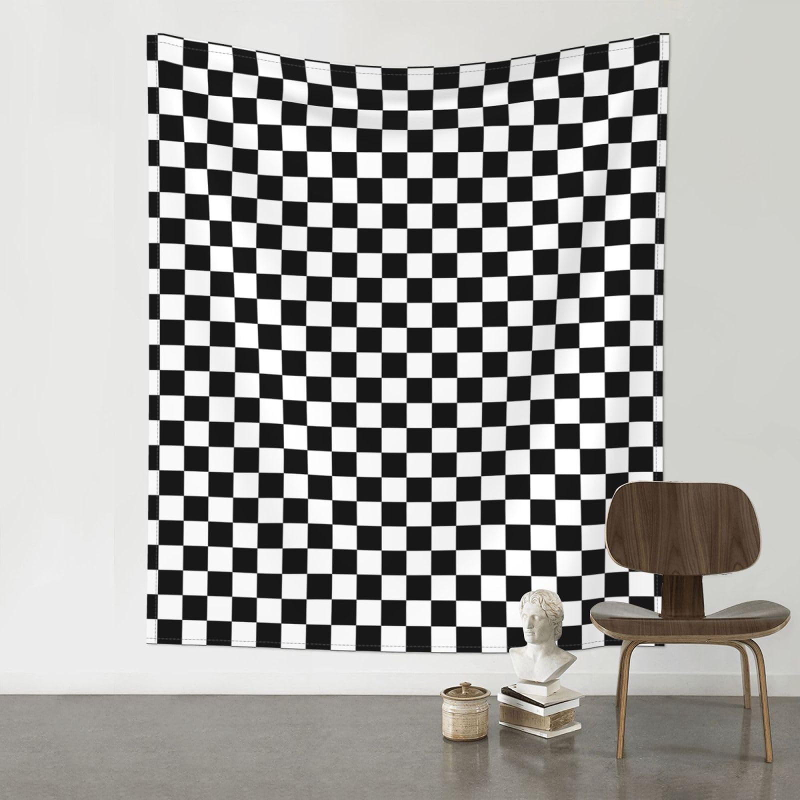 YYHWHJDE Black and white checkered Prints Wall Tapestry 60x51in - High-Grade Polyester Throw Blanket for Bedroom, Dorm, Beach & Picnic Decor