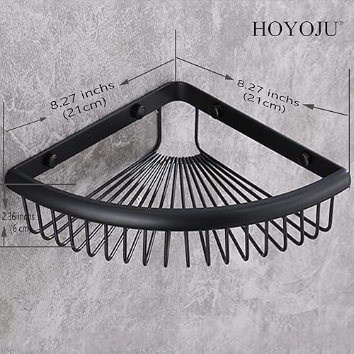 Miniatura 4 de HOYOJU Cesta de ducha de esquina de latón para baño, organizador de estante de baño, color negro mate