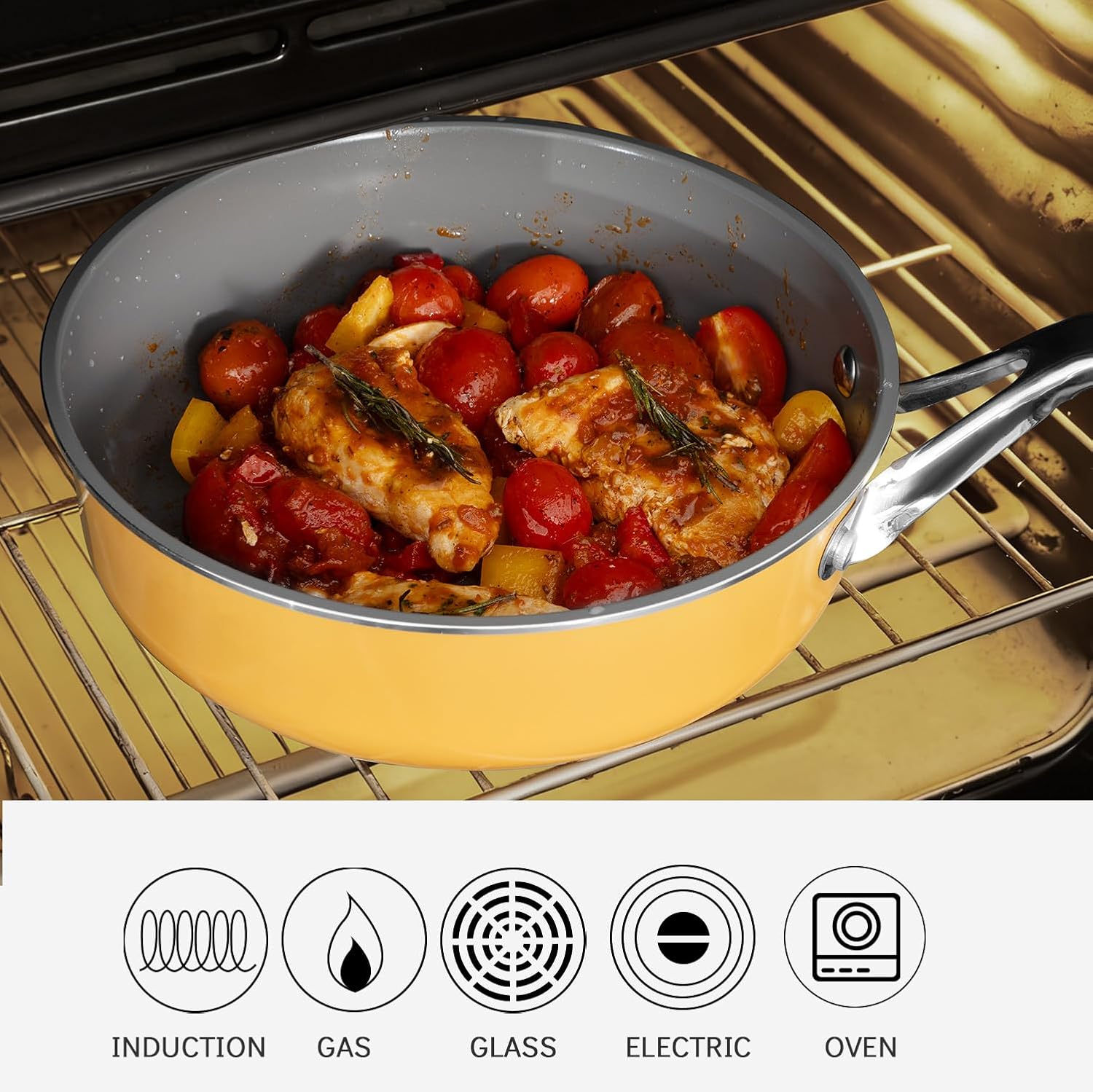 10-Inch Ceramic Non-Stick Cookware Set, 8-in-1 Multifunctional Cookware, Interior & Exterior Ceramic Coating, PFAS/PTFE/PFOA-Free, Compatible with All Stovetops， Oven-Safe up to 450°F