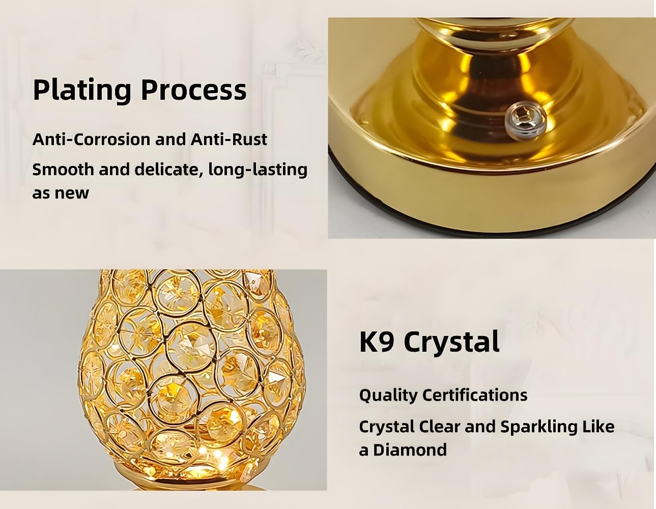 Crystal Pineapple Shaped Table Lamp for Bedroom, 3-Color Infinitely Dimming, Battery Powered, USB Rechargeable, Touch Control Desk Lamp for Multiple Rooms