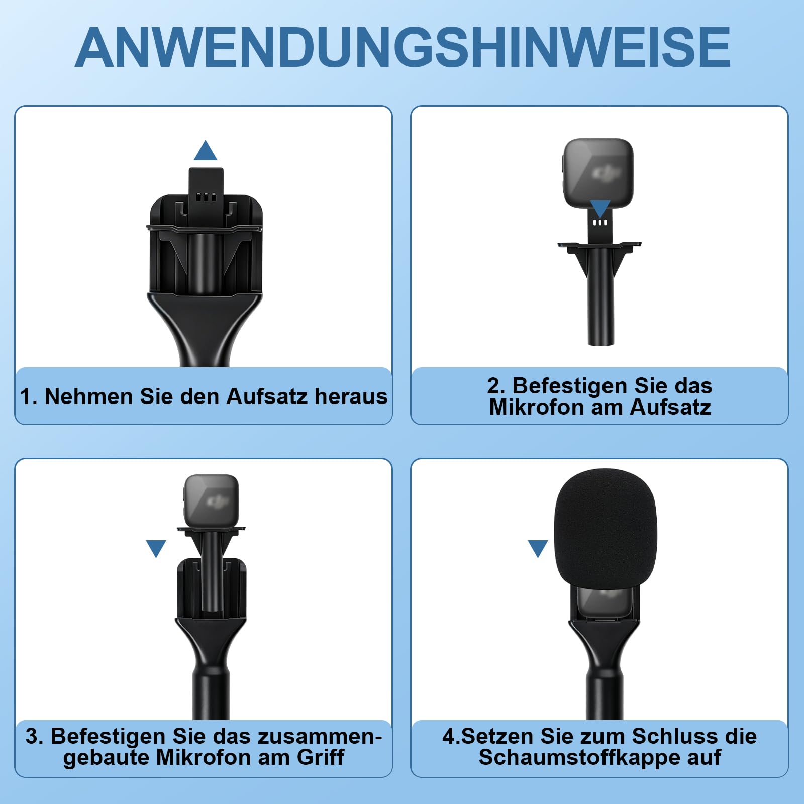 Adaptateur de microphone à main pour DJI Mic Mini - Avec protection anti-pop - Poignée pour interview sans fil - Microphone Lavalier pour Osmo Pocket 3/Hollyland Lark M1/Synco Boya