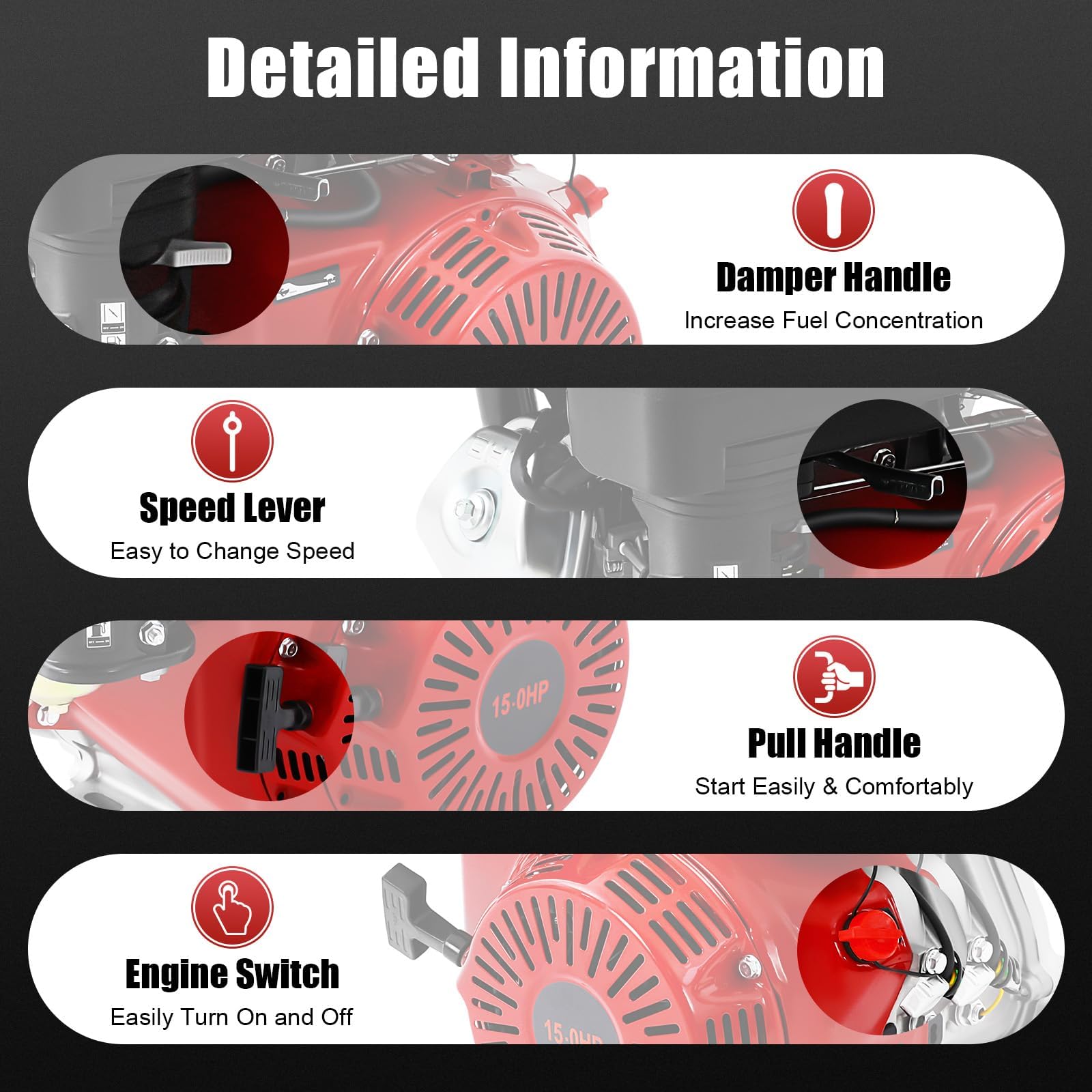 Motores de 4 tiempos Motor de kart, motor de gasolina de 15 CV, motor estacionario, motor industrial, de cuatro tiempos refrigerado por aire, kart de 420cc