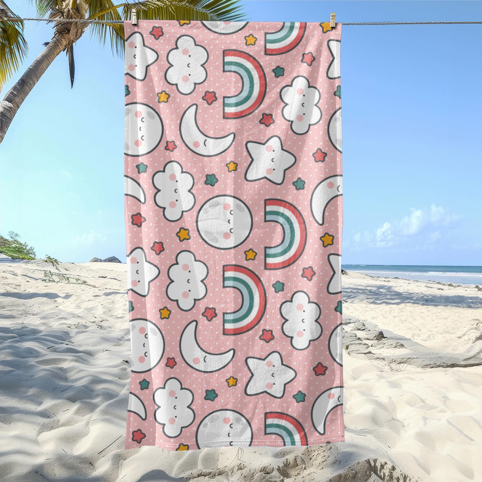 Telo Mare Grande Xxl Arcobaleno Bianco Antisabbia Leggero Assorbente e Compatto Sauna Viaggio Piscina Yoga Campeggio Donna Uomo