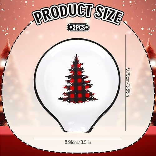 Miniatura 2 de Whaline Juego de 2 cucharas de café de Navidad, a cuadros, árbol de Navidad, reno, cerámica, cucharadita, platos de salsa navideña, plato para