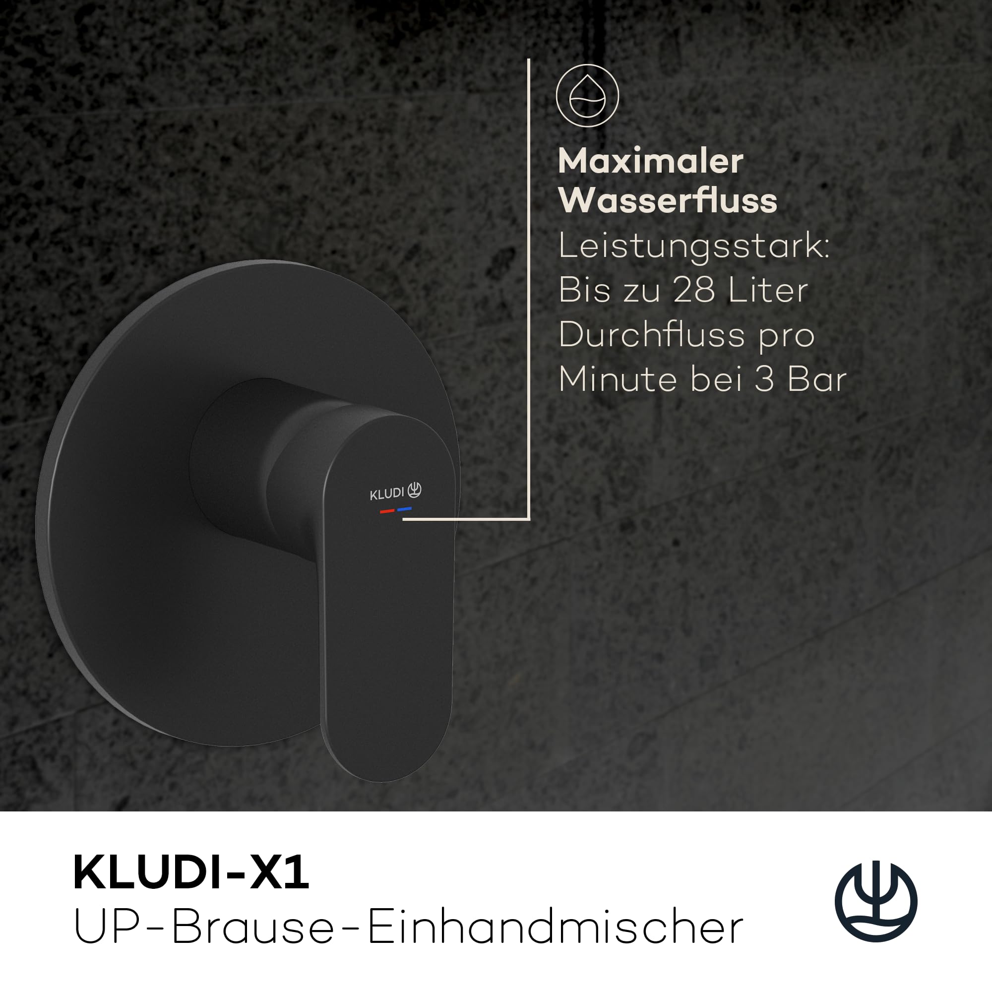 KLUDI -X1 podtynkowa armatura prysznicowa z ogranicznikiem ciepłej wody, bateria prysznicowa z wysokiej jakości ceramicznym wkładem do łazienki, czarna matowa, wymagane akcesoria KLUDI Slimbox (art.