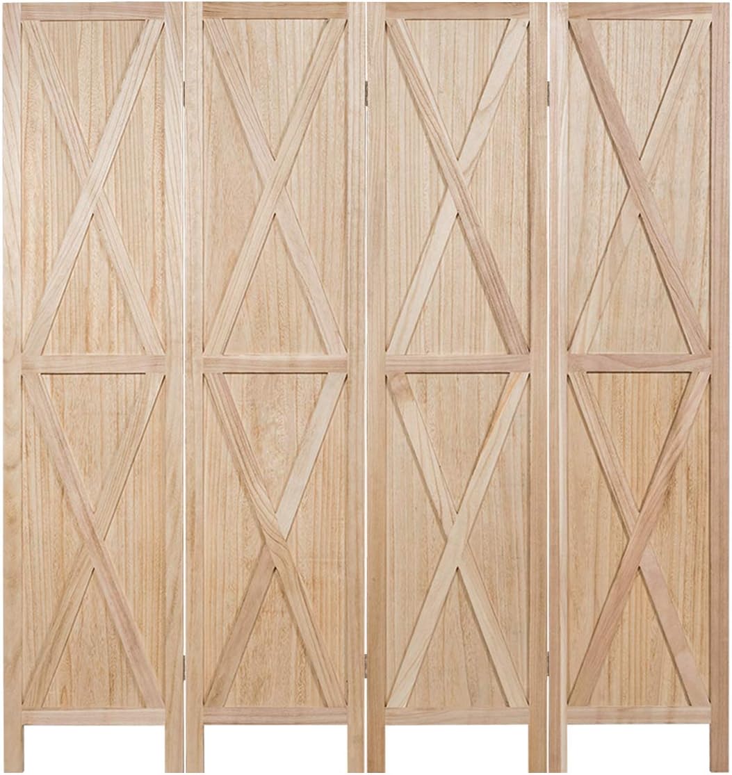 Giantex 4 Panel Wood Farmhouse Room Dividers, 5.6 Ft Tall Freestanding Decorative Partition Wall Room Divider Screen, Folding Privacy Screen for Home Bedroom