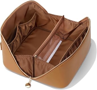 Travel Makeup Bag, Large Capacity Cosmetic Bags for Women, Waterproof Portable Pouch Open Flat Make up Organizer Bag with Dividers and Handle, Toiletry Bag for Essentials