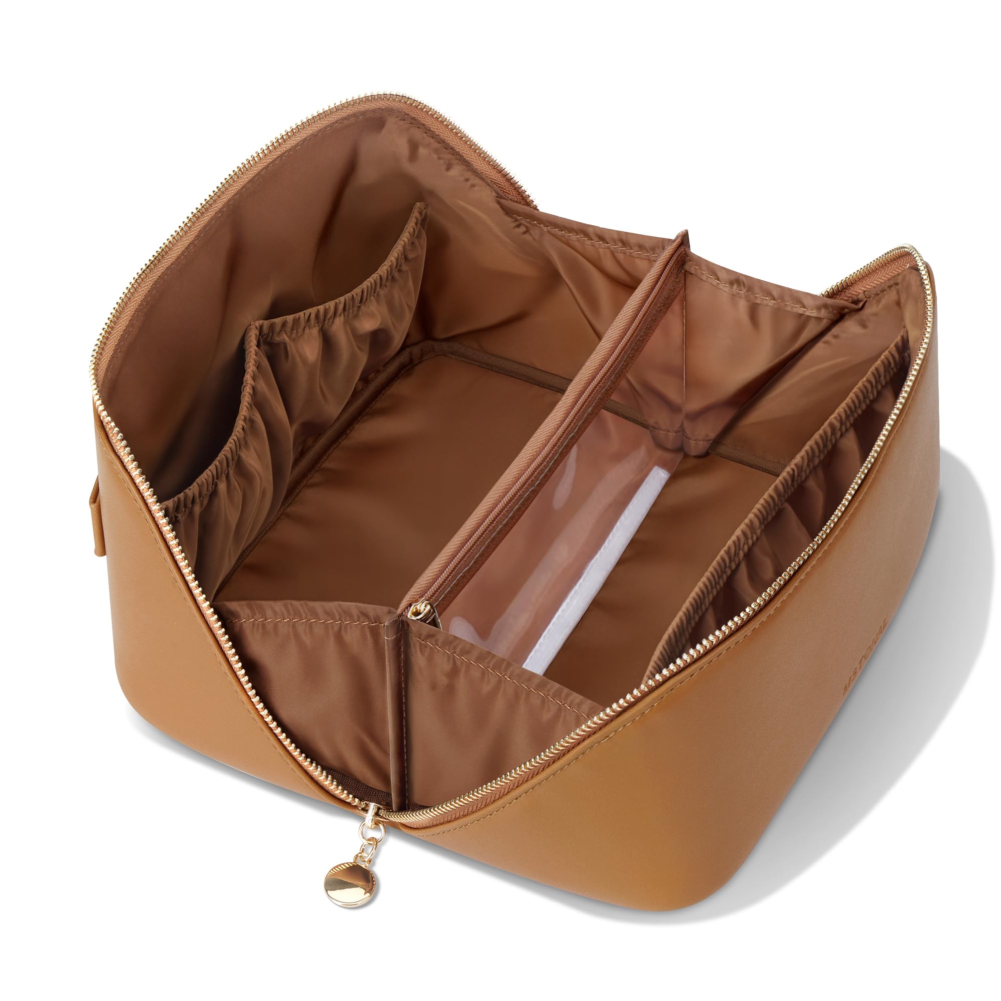 MSTONAL Travel Makeup Bag, Large Capacity Cosmetic Bags for Women, Waterproof Portable Pouch Open Flat Make up Organizer Bag with Dividers and Handle,