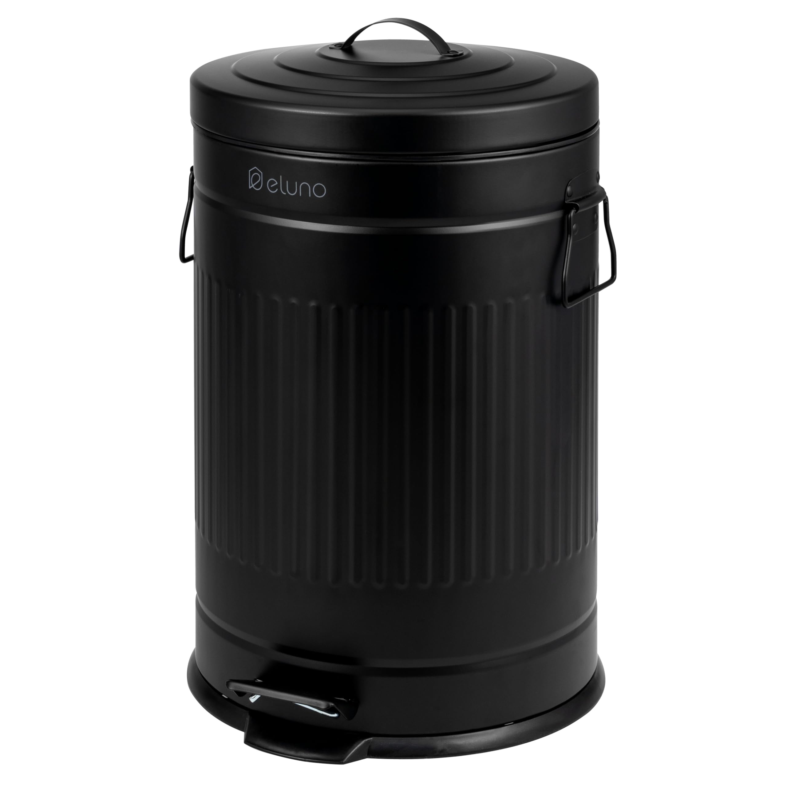 eluno Poubelle de cuisine vintage, à pédale avec seau intérieur amovible, en métal 20 l (noir)
