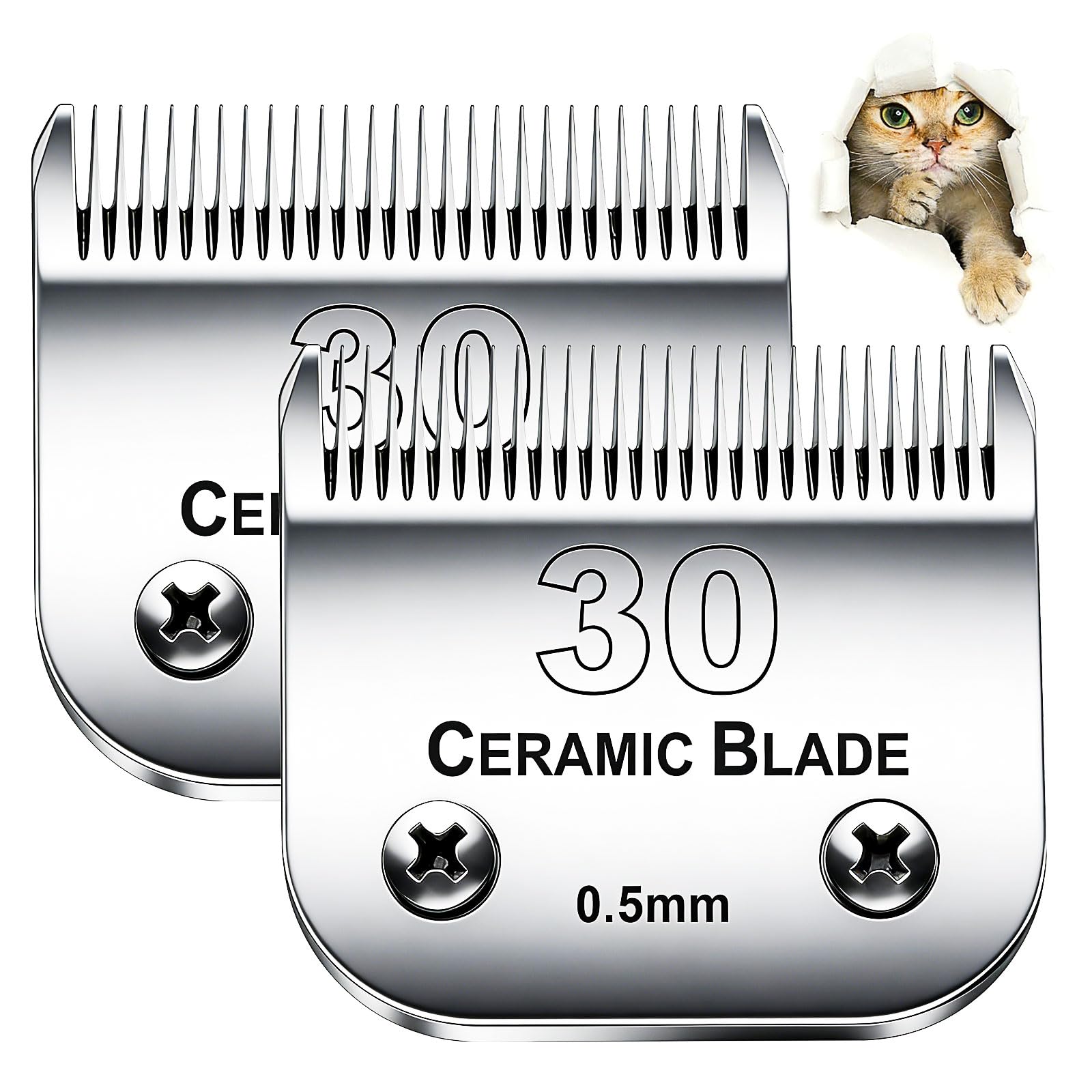 #30 Blade Dog Grooming Clipper Replacement Blades,Compatible with Andis Oster A5, Wahl KM Series Clippers,Detachable Stainless Steel Blade，Size-Cut Length 1/50 0.5mm-2 Packs