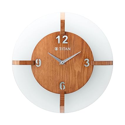 Titan Wood & Glass Fusion Wall Clock - 32 Cm X 32 Cm (Medium), Analog, White