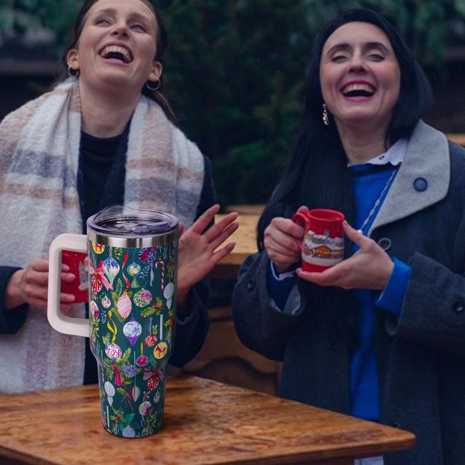 Christmas Tumbler with Handle and Straw Lid 40 oz,Cute Christmas Gifts for Women Xmas Balls Ornament Vacuum Insulated Leak Proof Tumbler,Winter Holiday Accessories Stainless Steel Coffee Cup Mug - Image 2