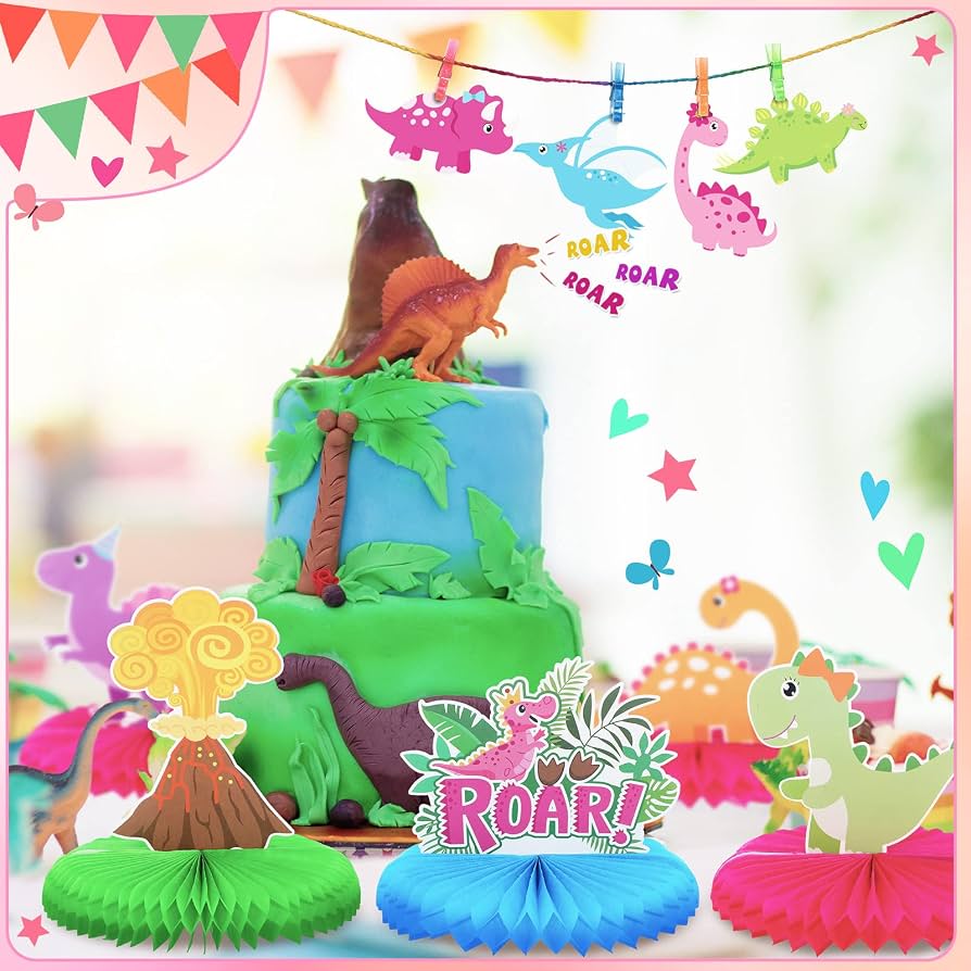 Nicro 7 pièces dinosaure Jungle thème nid d'abeille pièce maîtresse enfants décorations de fête d'anniversaire pour garçon Halloween Graduation nouvel an