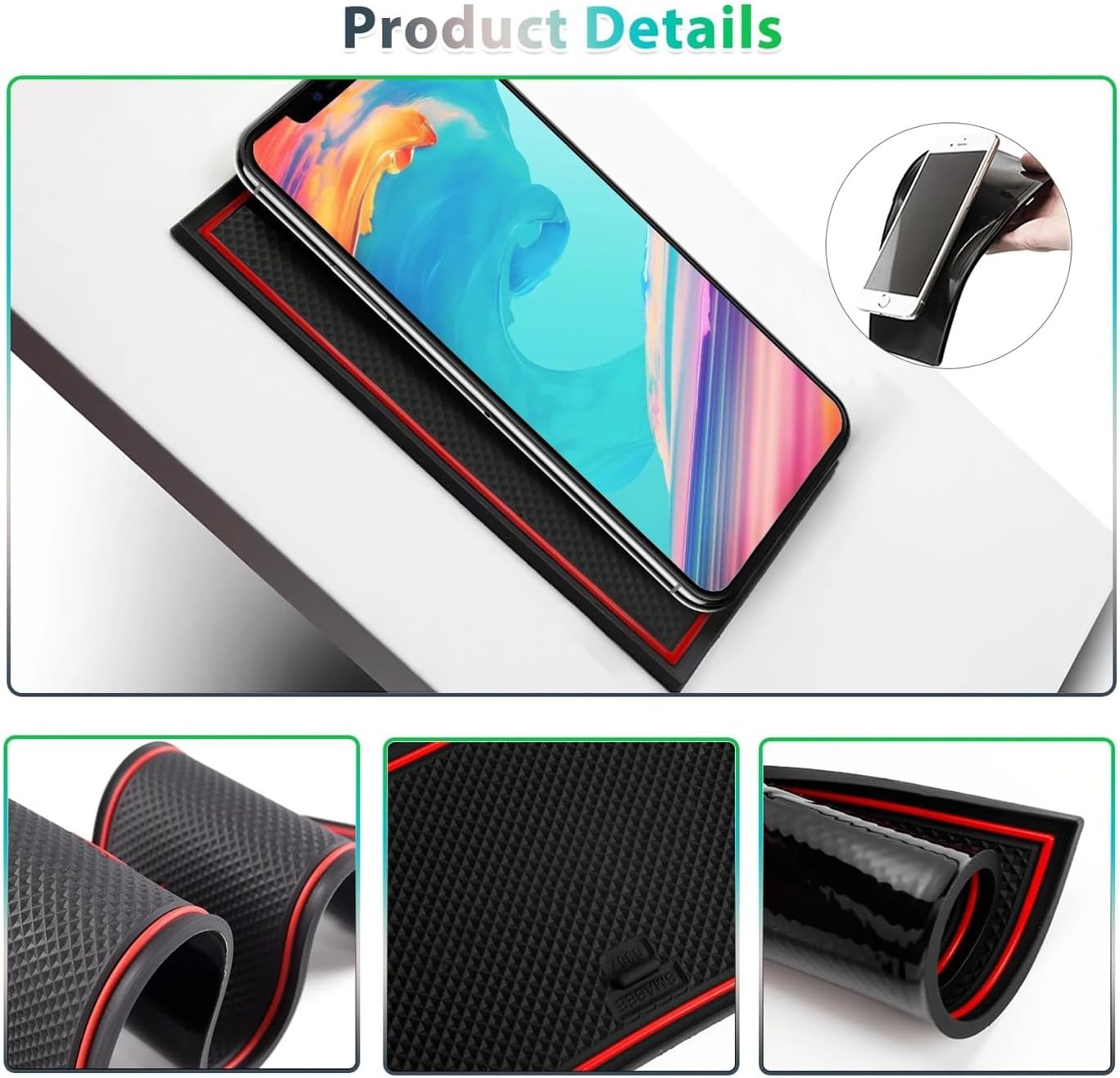 Car Door Groove Mat Anti-Slip Slot Pad Auto Interior Kona SX2 Accessories 2024 Compatible with Hyundai Kona SX2 Hybird PHEV 2024 2025(Red)