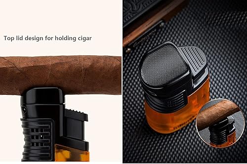 Miniatura 6 de LUBINSKI - Juego de regalo de encendedor y cortador de antorcha, encendedor multifunción de 3 chorros de butano con punzón, bloqueo de seguridad,