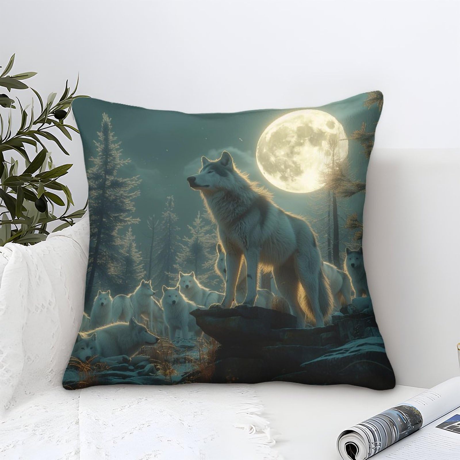 LKBASOEGD 3D Printed Wolf Throw Pillow Covers Square Throw Pillow Garden Cushion Super Soft Pack of 1 for Sofa Couch Bed 40x40cm