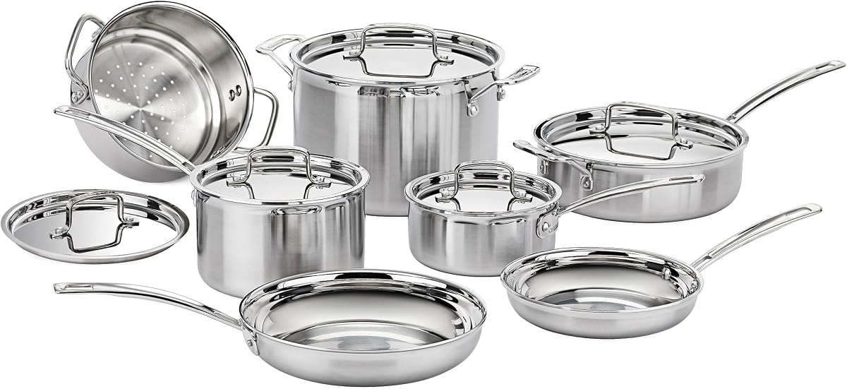 Cuisinart MCP-12N MultiClad Pro Triple Ply 12-Piece Cookware Set, PC, Silver