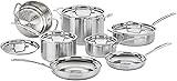 Cuisinart 12-Piece Cookware Set, MultiClad Pro Triple Ply Stainless Steel Cookware Set, Heat Surround Technology, Cool Grip Stick Handles, Oven Safe Up to 500°F, MCPS-12N, Silver