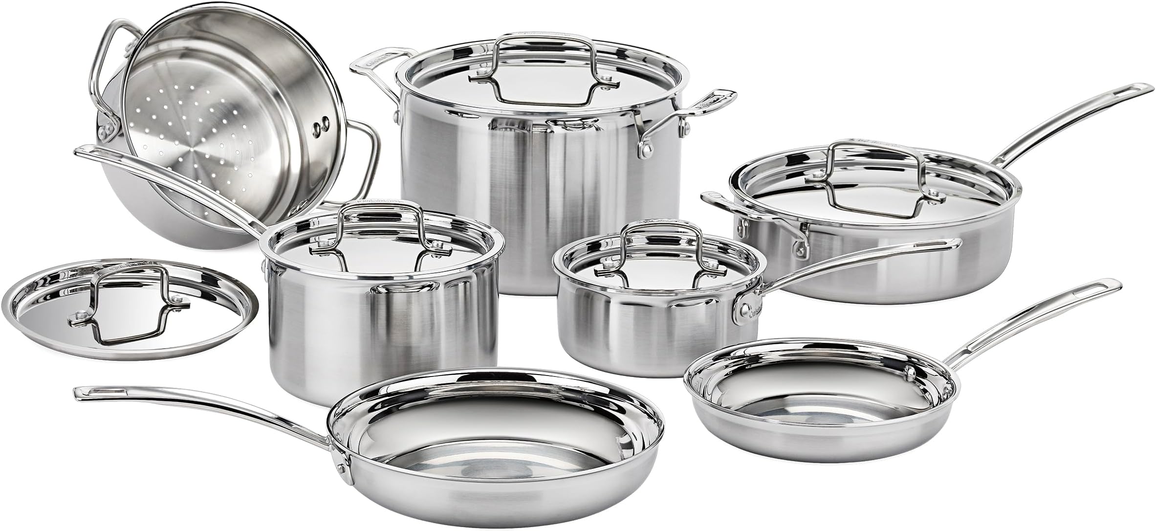 Cuisinart 12-Piece MultiClad Pro Triple Ply Stainless Stainless Steel Pots and Pans Set, Cookware Set Compatible with Induction, Electric, Gas Cooktops, Cool Grip Handles, Oven Safe to 500°F, Silver