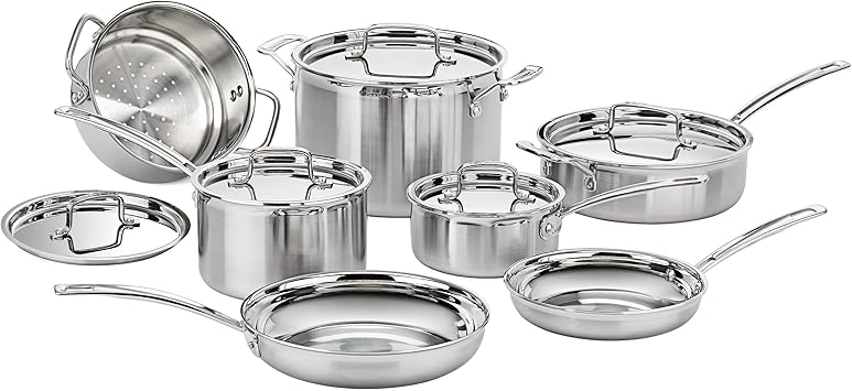 Cuisinart 12-Piece MultiClad Pro Triple Ply Stainless Stainless Steel Pots and Pans Set, Cookware Set Compatible with Induction, Electric, Gas Cooktops, Cool Grip Handles, Oven Safe to 500 F, Silver