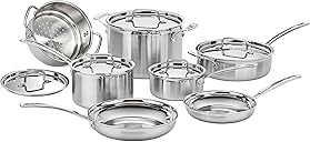 Cuisinart 12-Piece MultiClad Pro Triple Ply Stainless Stainless Steel Pots and Pans Set, Cookware Set Compatible with Induction, Electric, Gas Cooktops, Cool Grip Handles, Oven Safe to 500°F, Silver