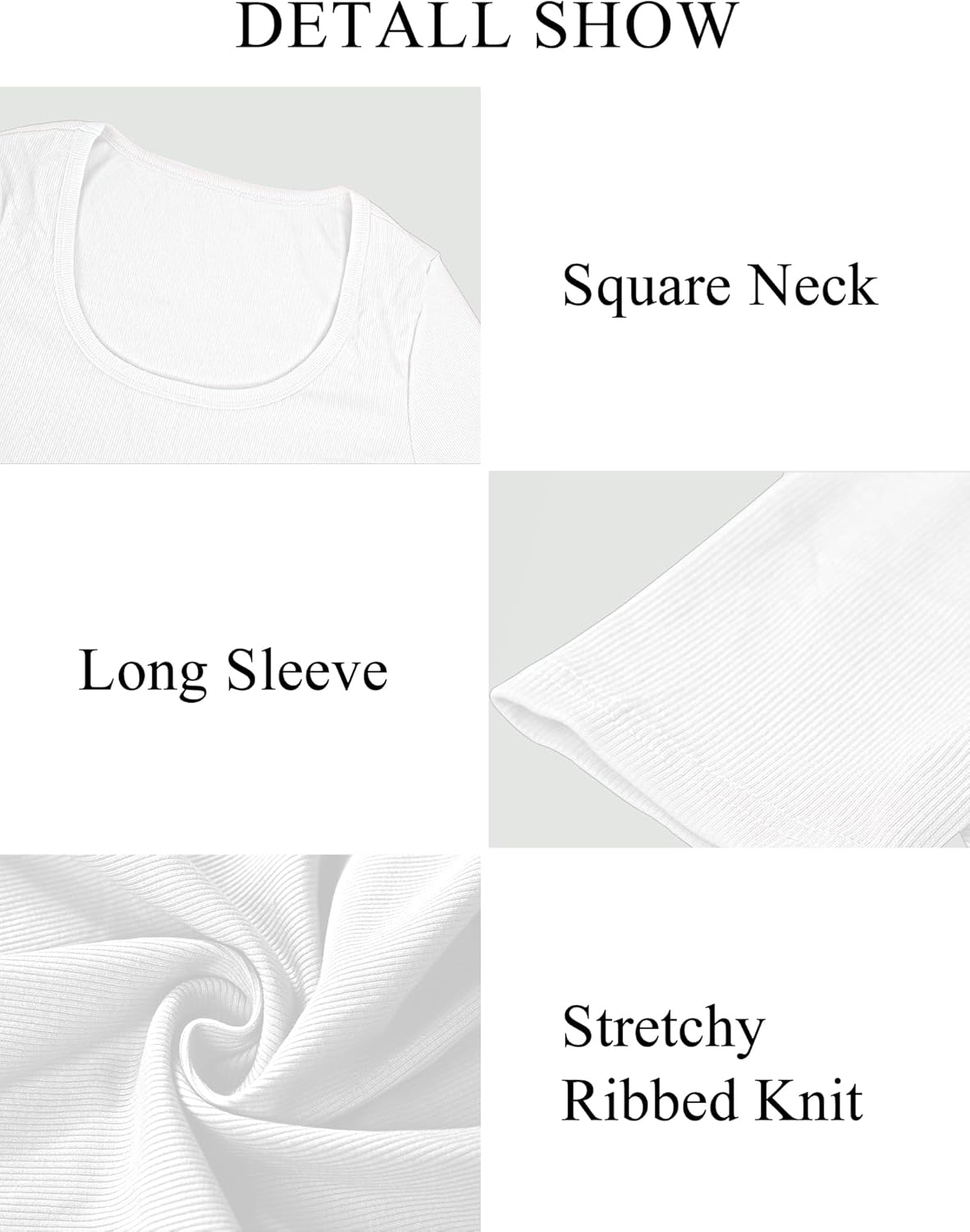 Buauty Women's Long Sleeve Square Neck Crop Tops, Ribbed Knit Slim Fitted Casual Basic Y2K Crop Top Tee Blouse Retro - Image 5