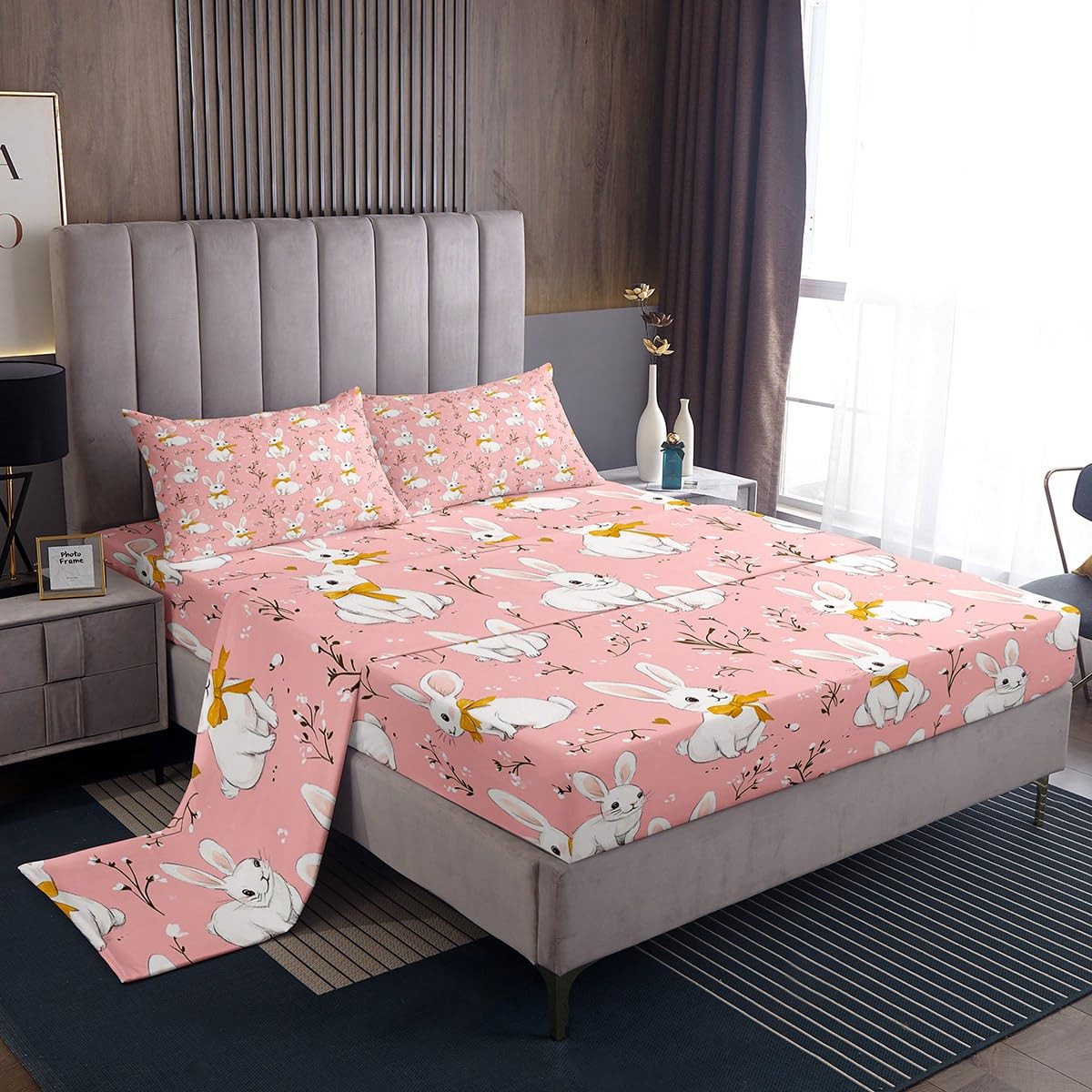 Feelyou Cute Rabbit Pink Bed Sheet Set Queen