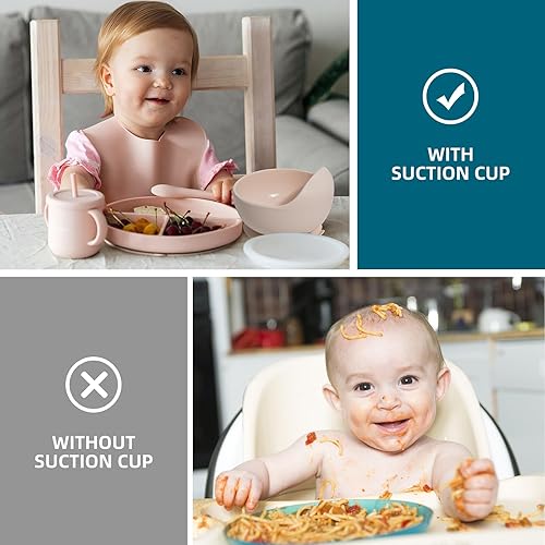 Miniatura 5 de Juego de alimentación para bebés 100% de silicona, sin BPA, con ventosa, plato dividido, juego de platos de autoalimentación para niños pequeños con