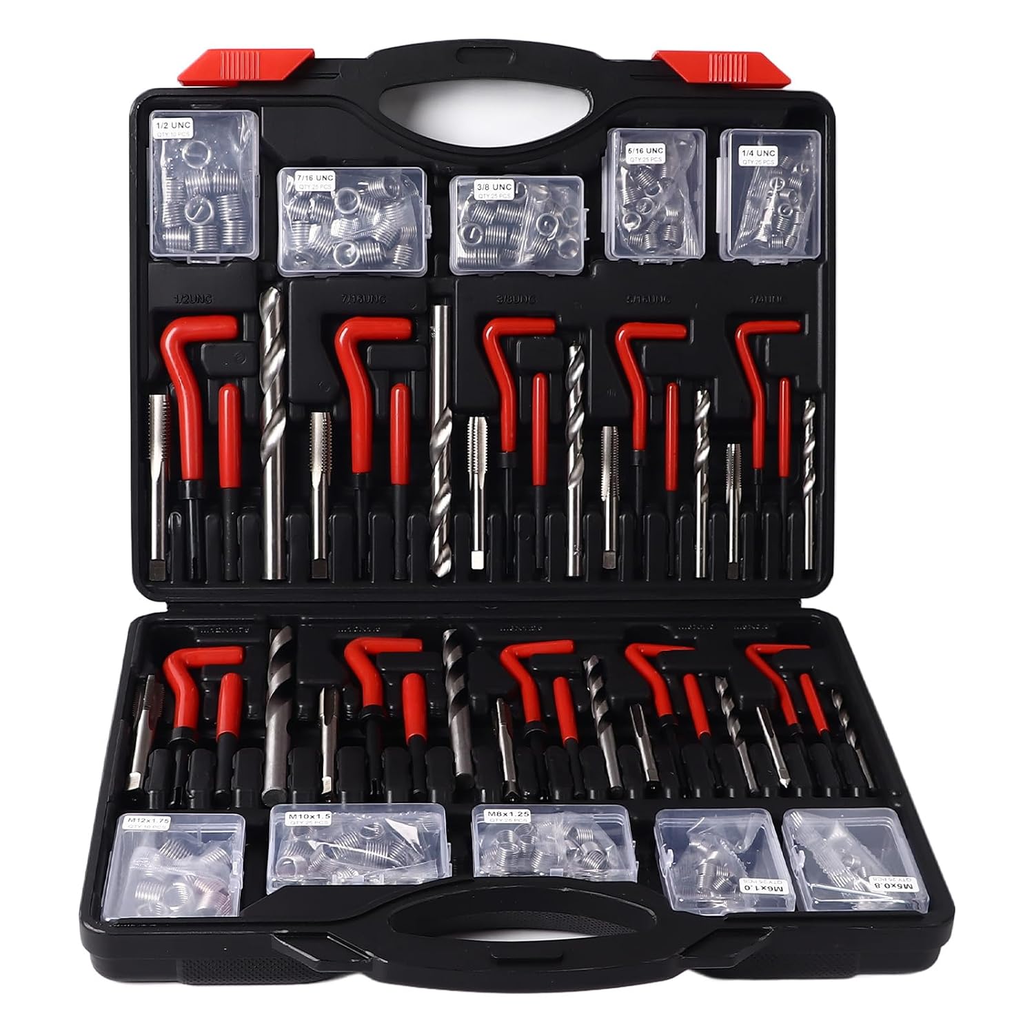 Helicoil Thread Repair Kit, Metric Threaded Restorer Kit with Hss Drill Bits Inserts Taps Break Off Tools 1/4 5/16 3/8 7/16 1/2 M5 M6 M8 M10 M12