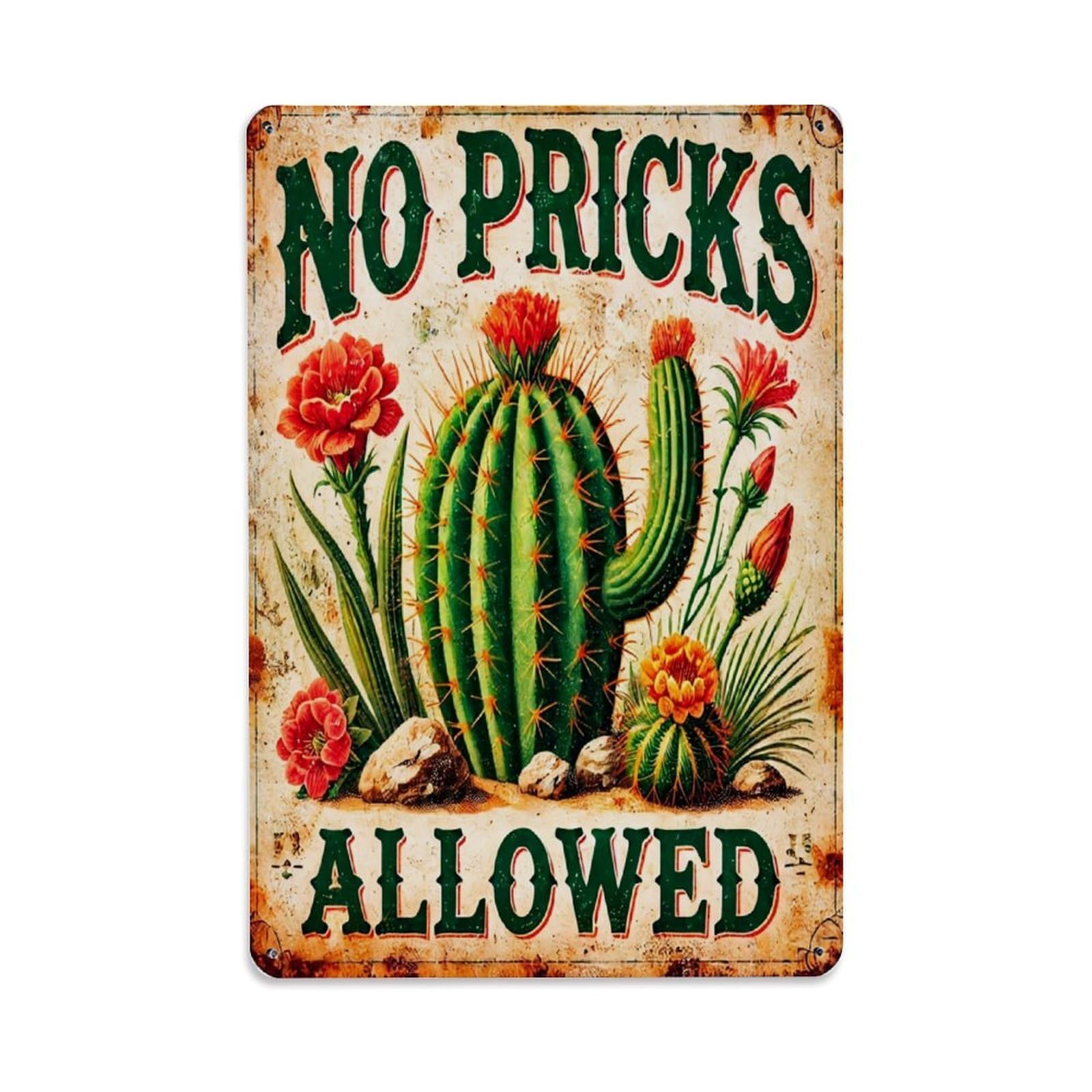 Cactus Flowers Rocks Desert Sign Retro Metal Tin Sign, Vintage Decor Art Poster for Bar, Home, Man Cave, Kitchen, Laundry Room Gift 8x12Inch