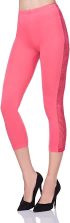 FUTURO FASHION Cropped 3/4 Lenght Sexy Flexy Cotton Leggings with Lace Active Dance LPL34