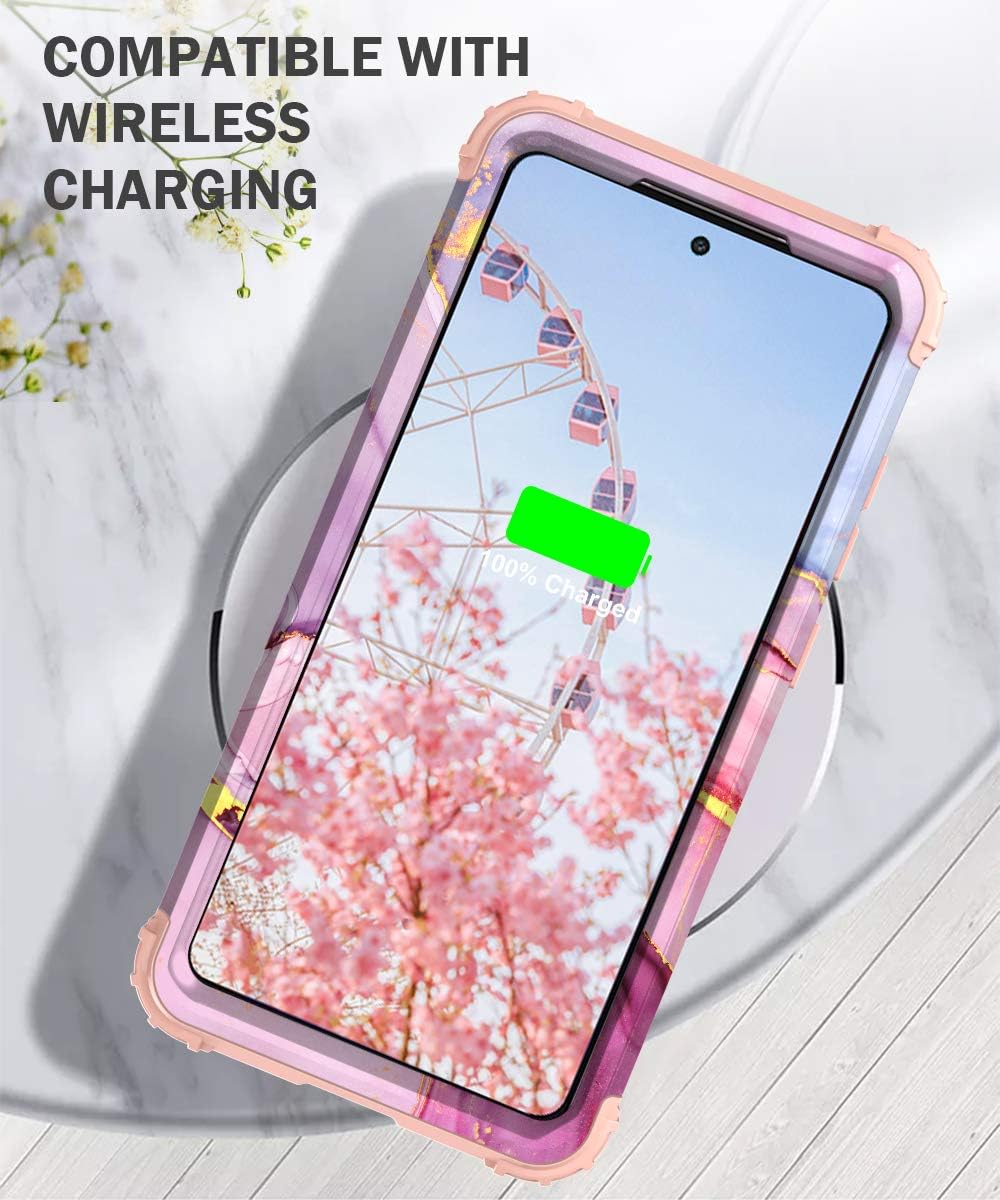 PIXIU Compatible with Samsung Galaxy A52 5G case, Heavy Duty 3 Layer Shockproof Full-Body Protective Hard Case for Galaxy A52 5G 2021 Released (Marble)