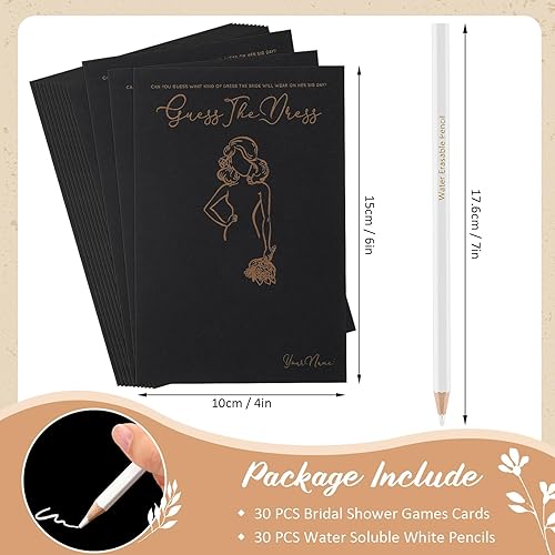 Miniatura 9 de Fulmoon 30 juegos de Adivina el vestido, juegos de despedida de soltera para invitados, incluye tarjetas de juegos de ducha de boda, lápices