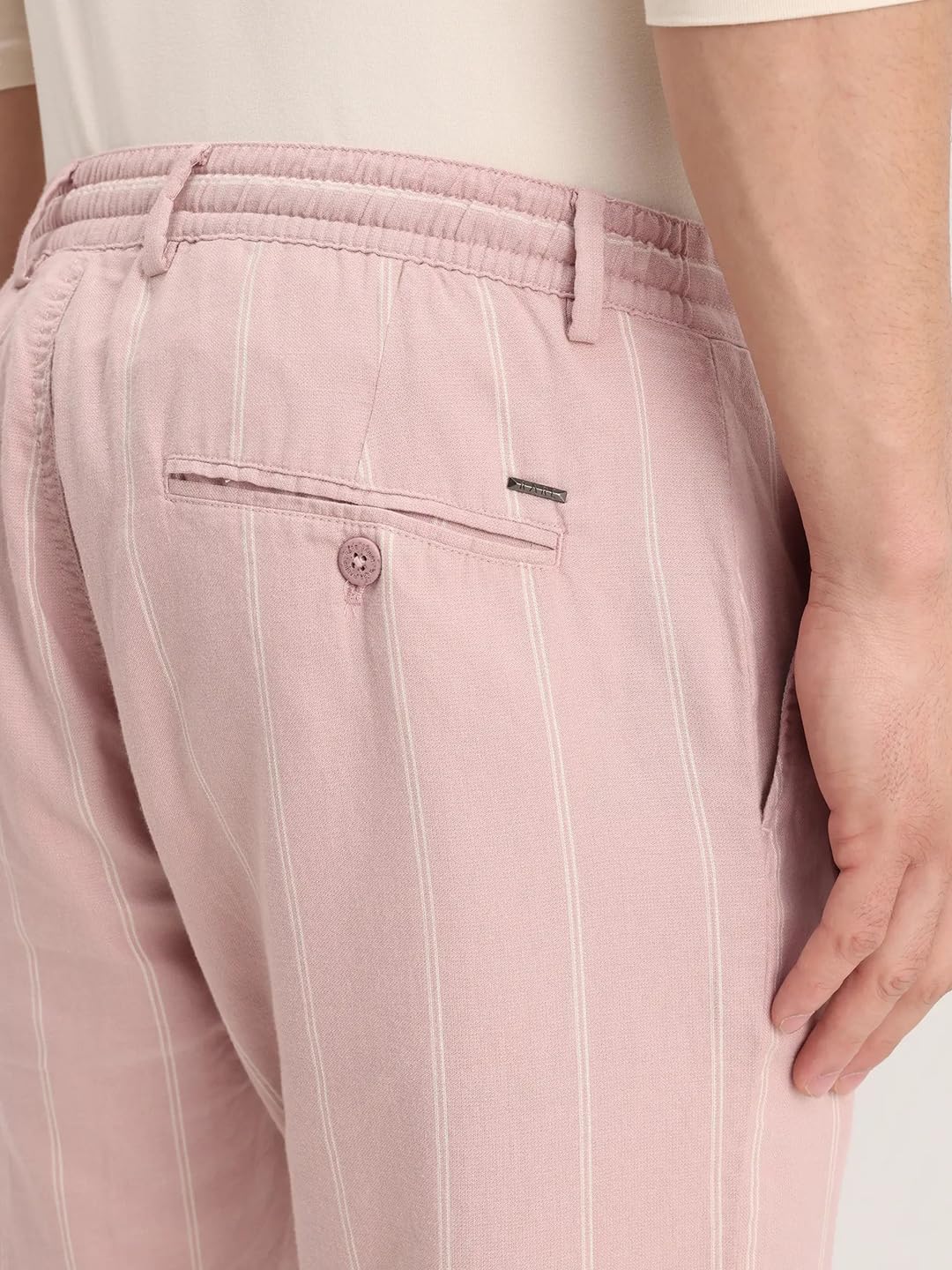 Rare Rabbit Men's Canal Grey Cotton Striped Print Regular Fit Trouser 4