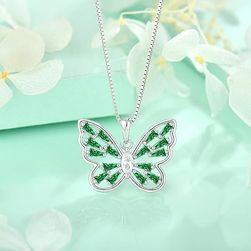 Miniatura 4 de STARCHENIE Collar de mariposa y pulsera para mujer de plata de ley 925 con diseño de mariposa esmeralda