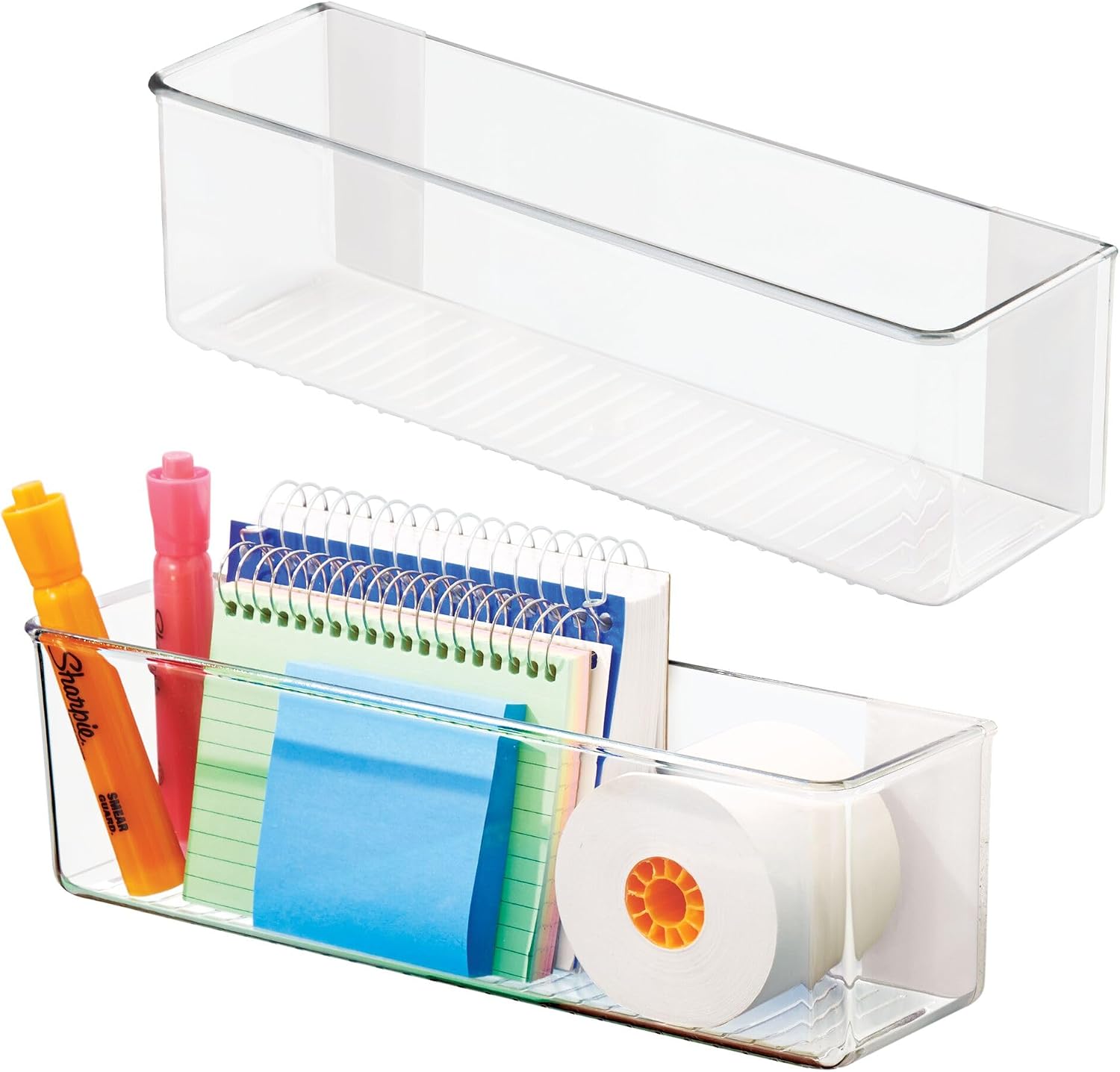 iDesign Adhesive Organizer Bin, Set of 4, Clear | Damage-Free Hanging, For Kitchen, Bathroom, or Office