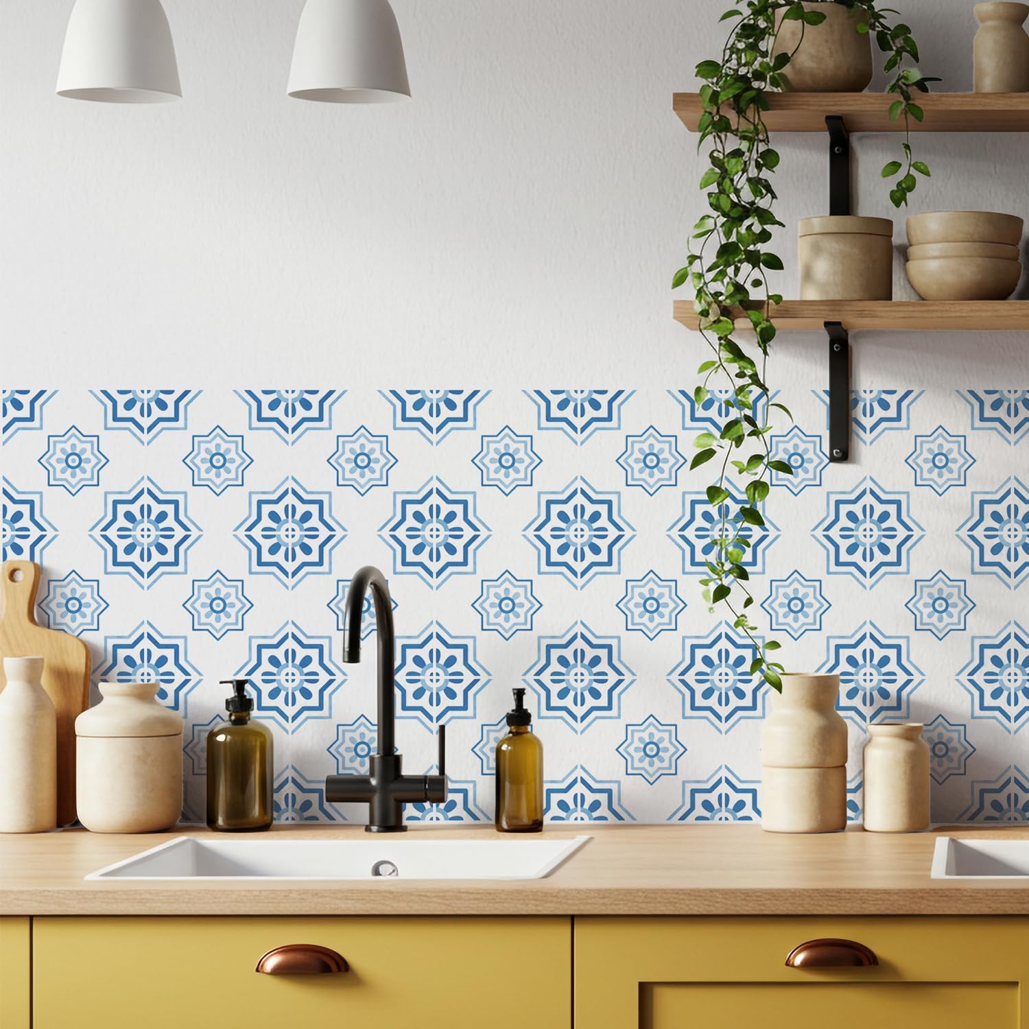 16 Pack,5.9 Inch Scandinavian Geometric Tile Decals, Light Blue Coastal Peel and Stick Vinyl for Backsplash, Stairs & Furniture