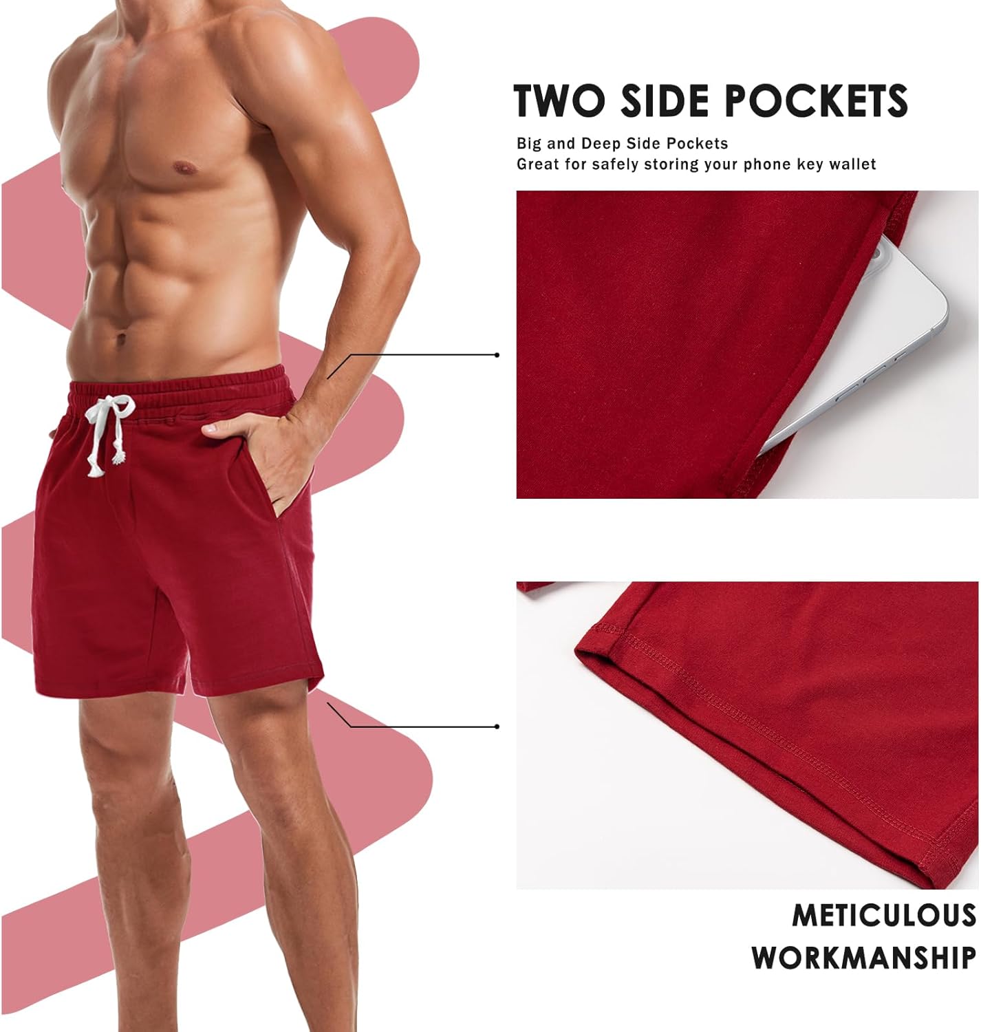 AMY COULEE Mens Athletic Workout Shorts 5.5" Cotton Casual Shorts Elastic Waist Joggers Sports SweatShorts - Image 3