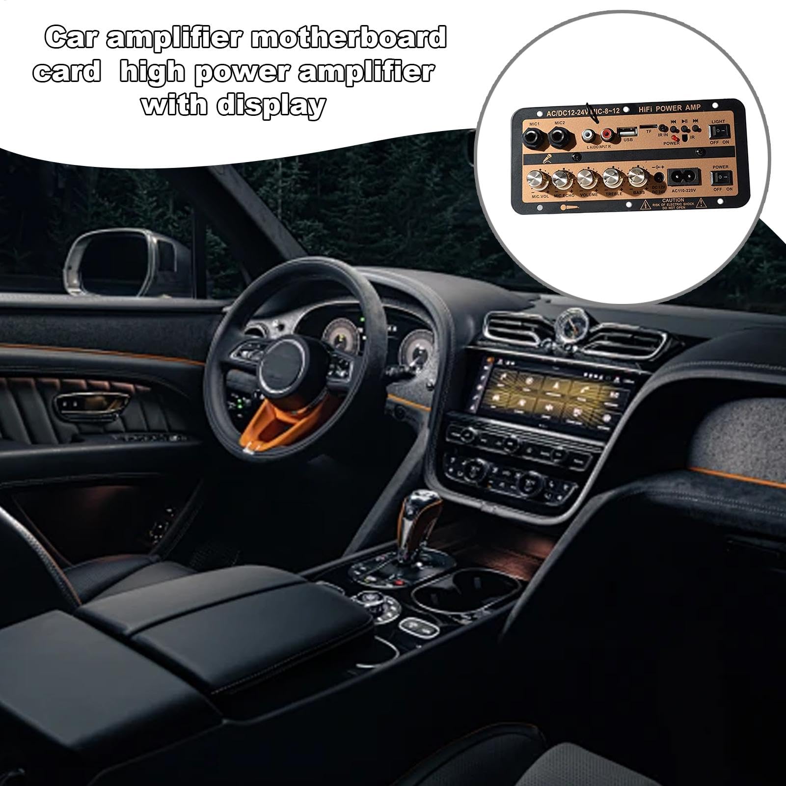 Hochleistungsverstärkerkarte, Auto-Leistungsverstärkerkarte, Stereo-AMP-Modul 12 V und 24 V mit digitaler Anzeige | Kabellose Lautsprecherkarte mit Fernbedienung,