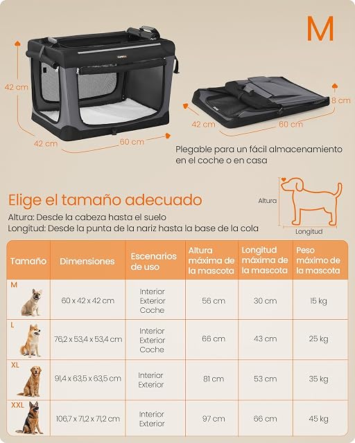 Foto 6 de 6 de Feandrea Transportín para Perros, Plegable, 60 x 42 x 42 cm, para Perros Pequeños, Tela Oxford