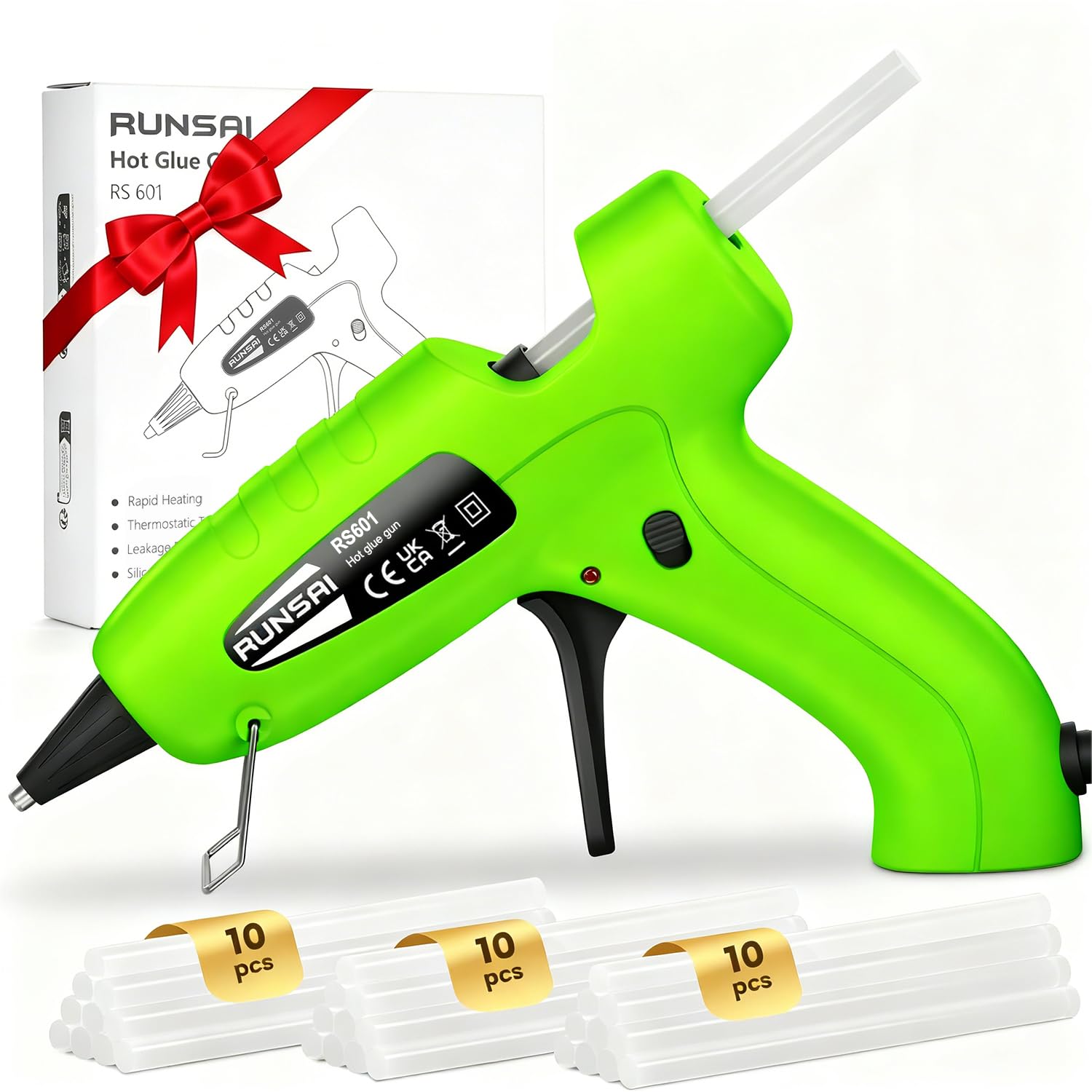 RUNSAI Pistola Silicona Caliente Antigoteo con 30 Barras Pegamento 7mm, Pistola Pegamento Termofusible 30W, Mini Hot Glue Gun Pistola Cola Quente Pequeña y Profesional para Bricolaj Manualidades Niños Certificado ClimatePartner
