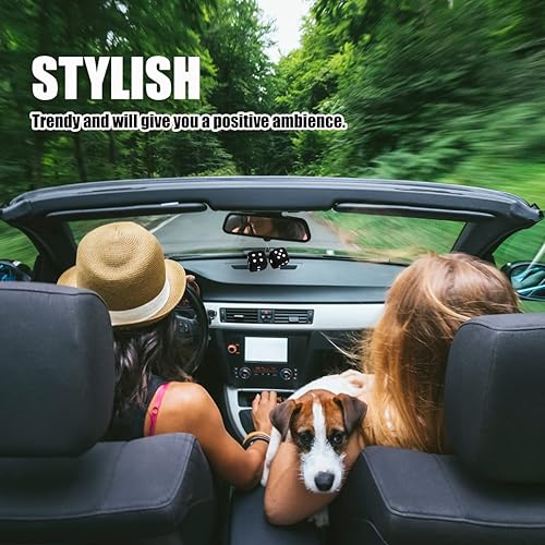 Miniatura 4 de CUSTOM Vagway - Espejo de coche con diseño de dados peludos, par de dados negros para colgar, accesorio retro vintage