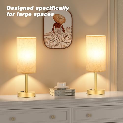 Vista 162 de Fenmzee Juego de lámparas de mesa pequeñas táctiles regulables de 2 a 3 vías, carga USB A + C, salida de CA, base de grano de madera, bombillas