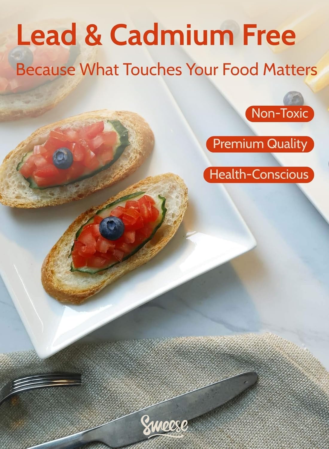 Sweese Porcelain Serving Platters 11.7 Inch - Elegant White Rectangular Plates, Set of 4 for Parties, Sushi, Appetizers - Image 9