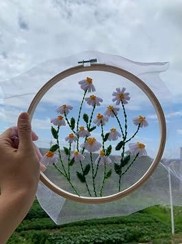 Full Range Embroidery Kits for Beginners Stamped Embroidery kit Includes Embroidery Cloth with Pattern Embroidery Hoop Instruction Color Embroidery Floss Threads Set and Needles Daisy