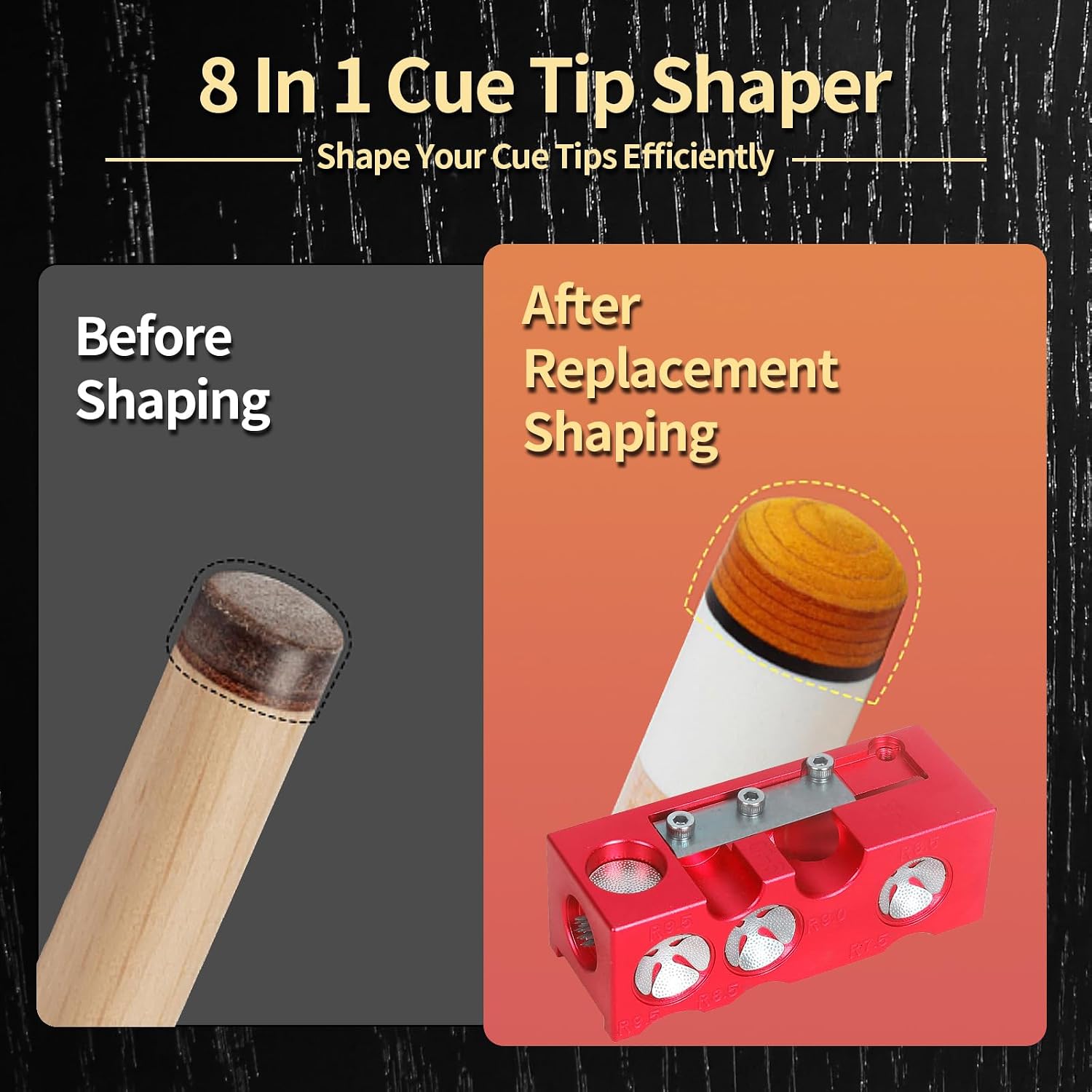 Vefungyan Pool Cue Tips Replacement Kit: 11 in1 Billiards Pool Cue Tip Repair Shaper Tool with 20pcs cue Tips 5 Chalk for Replacement