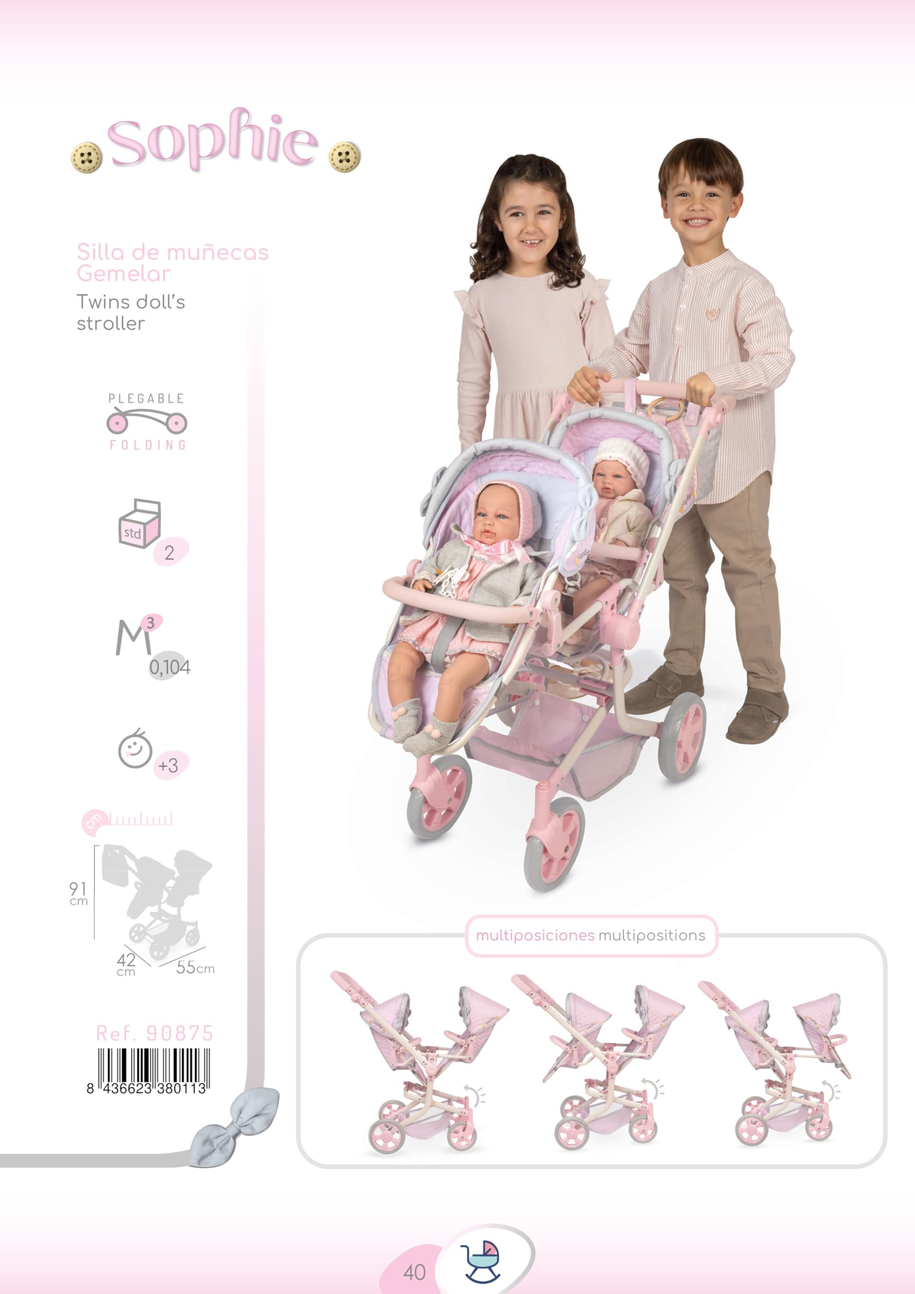Carro de Muñecas Sophie Silla Gemelar Plegable DeCuevas 90875