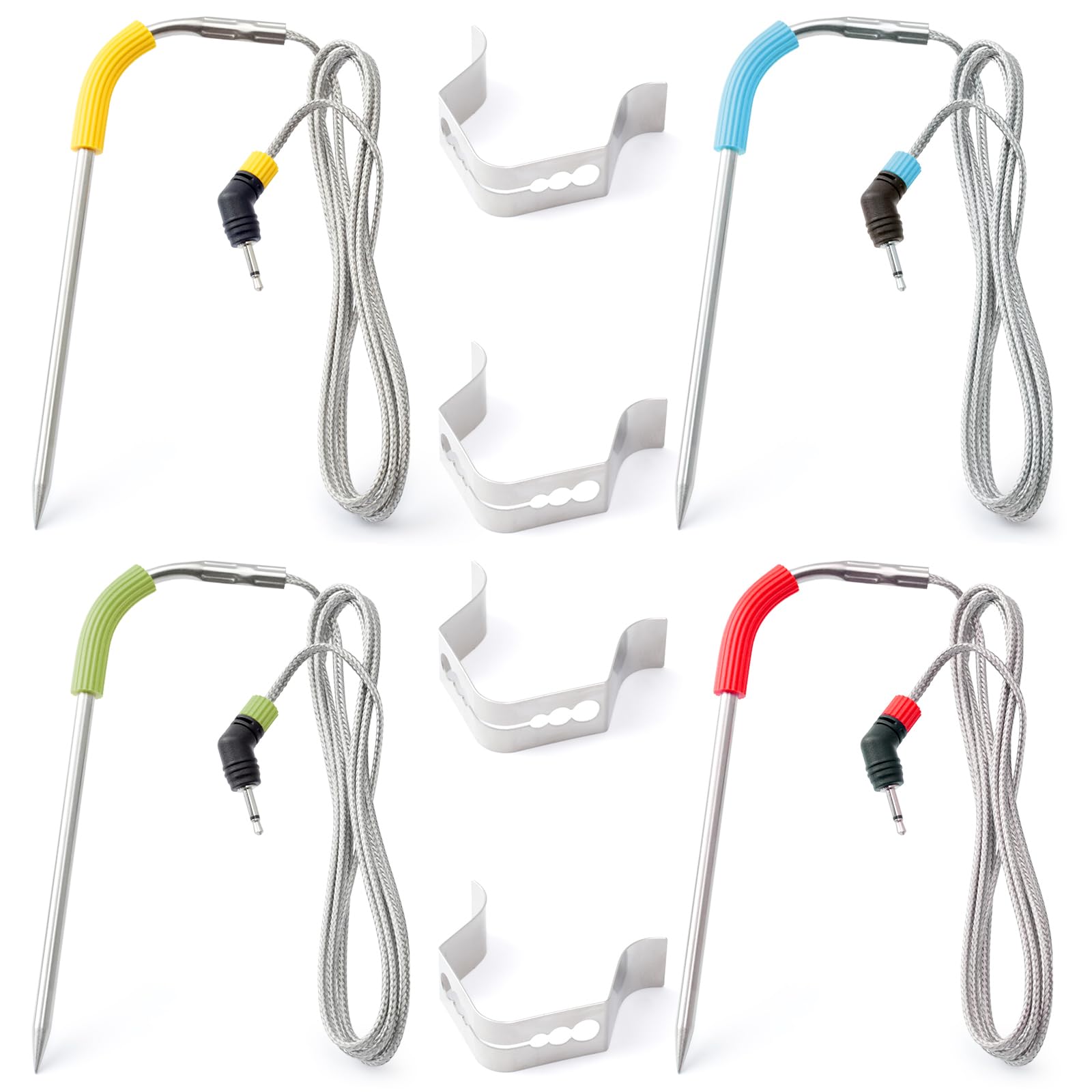 Mhrxusd 4 Packs Meat Temperature Probes Replacement for Weber Smart Grilling Hub for IGrill Mini/2/3 for Pulse 1000/2000, 4 Probe Clips