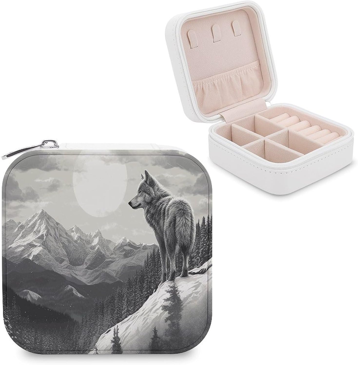Snow Mountain Lone Wolf Travel Jewelry Case Small Jewelry Organizer